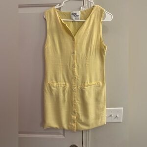 Yellow Sleeveless Button-down Linen Dress